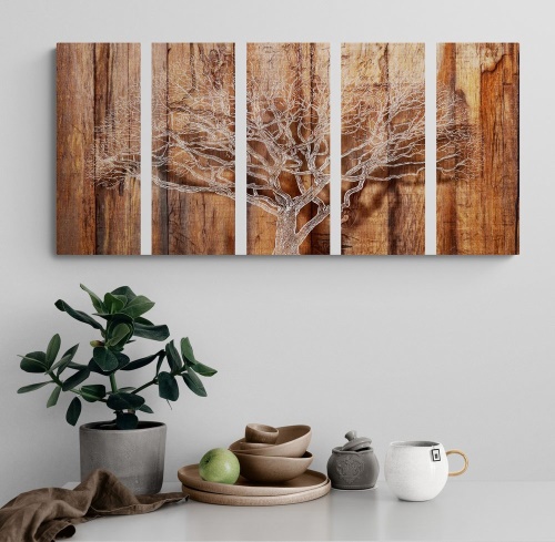 5-dielny obraz strom na drevenom podklade