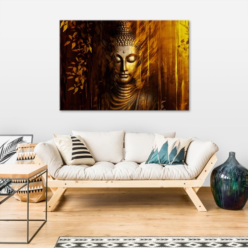 Obraz na plátně, zlatý buddha v podzimních barvách