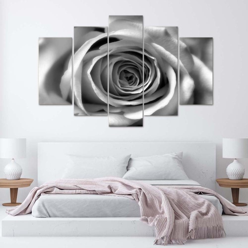 Obraz na plátně pětidílný Květ růže Černá a bílá