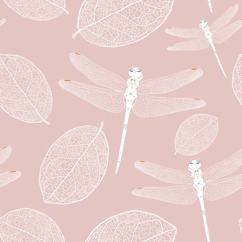 Samolepiaca tapeta lietajúce vážky v ružovom - 75x1000 cm