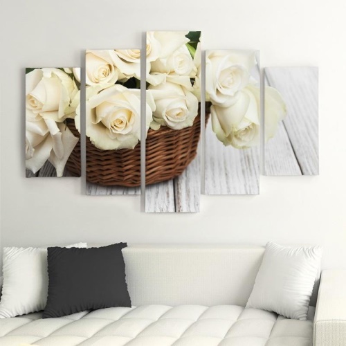 Obraz na plátně pětidílný Bílé růže Přírodní květiny
