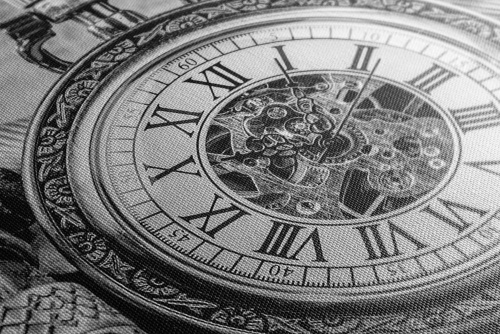 Obraz hodinky z minulosti v čiernobielom prevedení