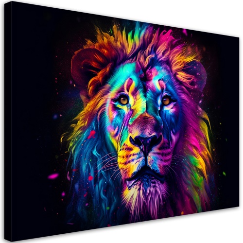 Obraz na plátně, Barevný neonový portrét lva Ai