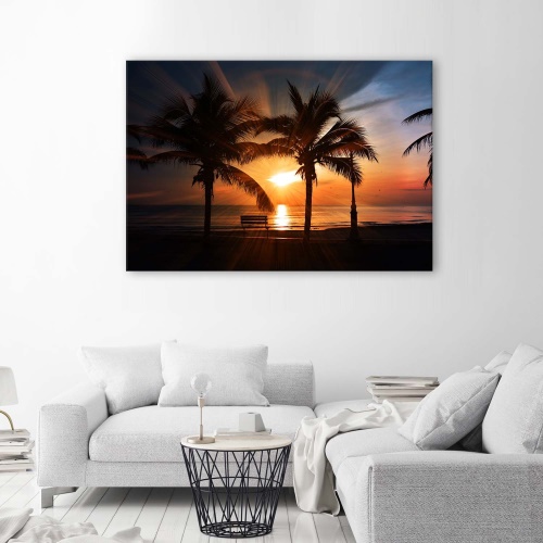 Obraz na plátně Palmy moře západ slunce