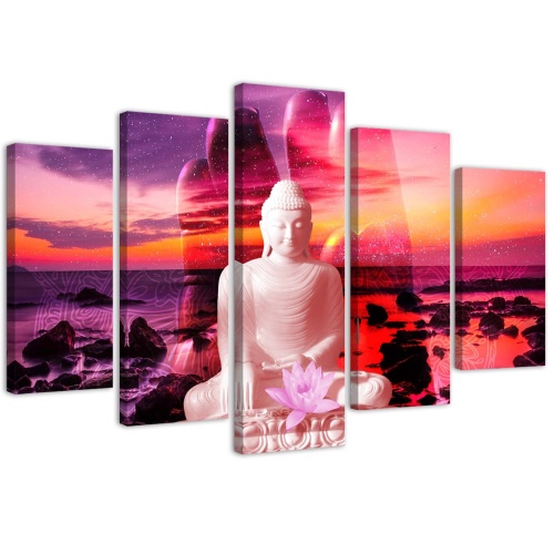 Obraz na plátně pětidílný Buddha Sunset Sea