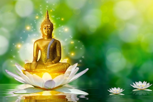 Tapeta zlatý Budha na lotosovom kvete