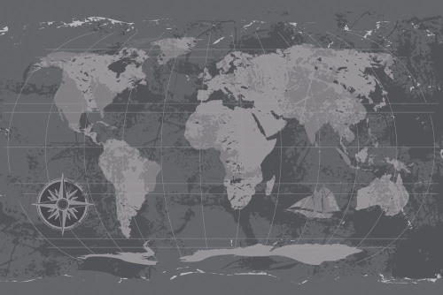 Samolepiaca tapeta rustikálna mapa sveta v čiernobielom