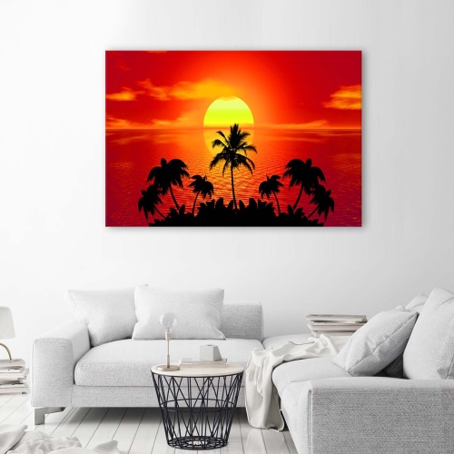 Obraz na plátně Palmové moře červený západ slunce