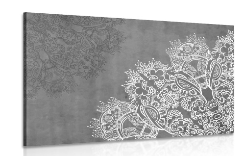 Obraz prvky kvetinovej Mandaly v čiernobielom prevedení