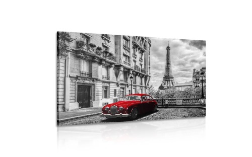 Obraz červené retro auto v Paríži