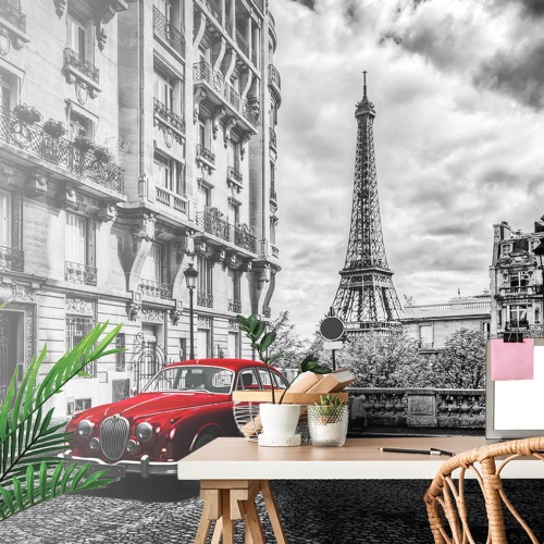 Samolepiaca fototapeta červené retro auto v Paríži