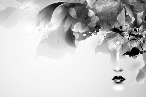 Obraz módna ženská tvár s abstraktnými prvkami v čiernobielom prevedení