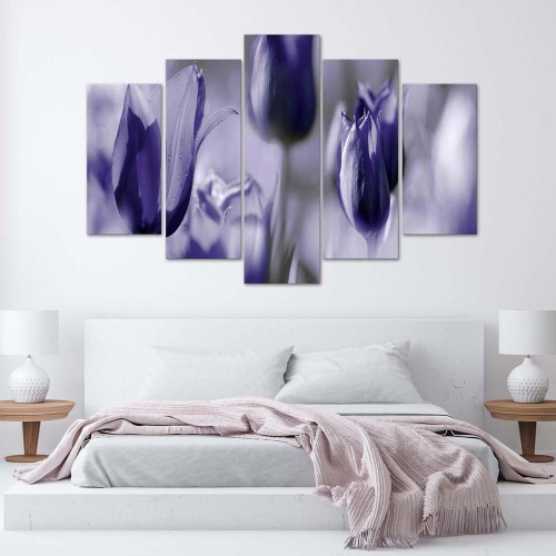 Obraz na plátně pětidílný Tulipán květ fialový