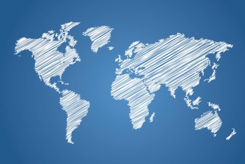 Samolepiaca tapeta šrafovaná mapa sveta na modrom pozadí