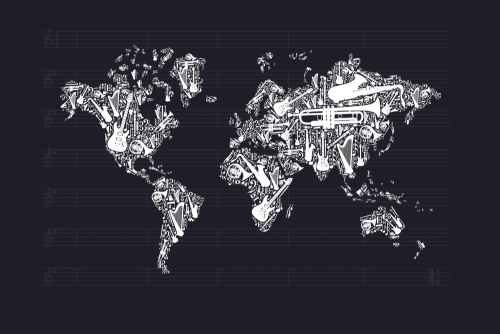 Samolepiaca tapeta hudobná mapa sveta