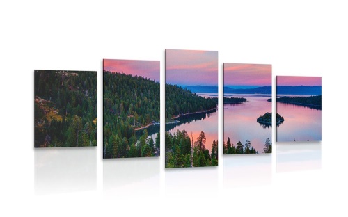5-dielny obraz jazero pri západe slnka