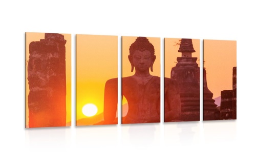 5-dielny obraz socha Budhu uprostred kameňov