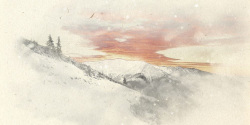 Obraz zapadajúce slnko nad zasneženými horami