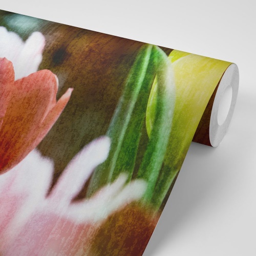 Samolepiaca tapeta lúka tulipánov v retro štýle