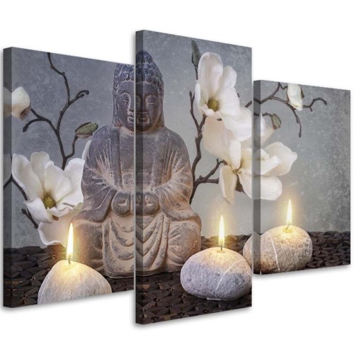 Obraz na plátně třídílný Buddha Orchidej Květiny Příroda