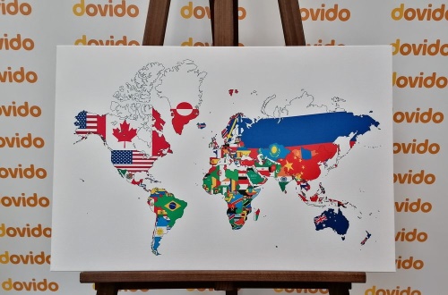 Obraz mapa sveta s vlajkami s bielym pozadím