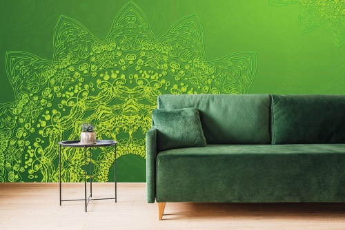 Samolepiaca tapeta moderné prvky Mandaly v zelenej