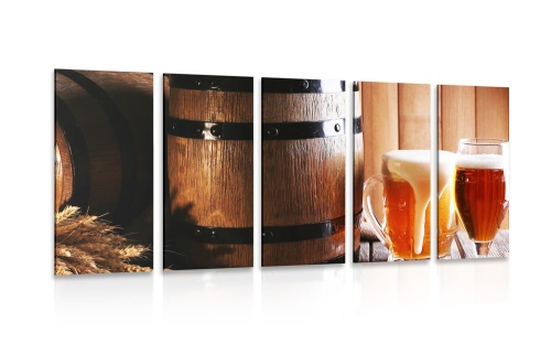 5-dielny obraz pivo s pivným súdkom