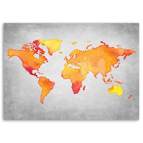 Obraz na plátně Mapa světa Oranžová