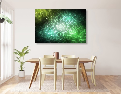 Obraz Mandala s galaktickým pozadím v odtieňoch zelenej