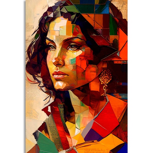 Obraz profil ženy v patchwork dizajne
