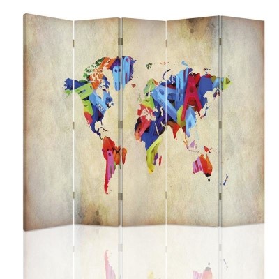 Ozdobný paraván Retro mapa světa - 180x170 cm, päťdielny, klasický paraván