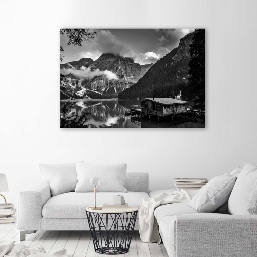 Obraz na plátně Chata u horského jezera Alpy