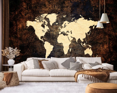 Fototapeta, Mapa světa v hnědé barvě