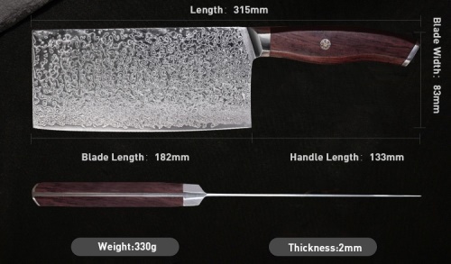 KnifeBoss damaškový nůž Cleaver 7" (182 mm) Rose wood VG-10