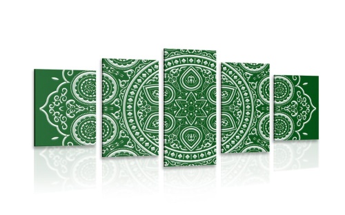 5-dielny obraz jemná etnická Mandala v zelenom prevedení