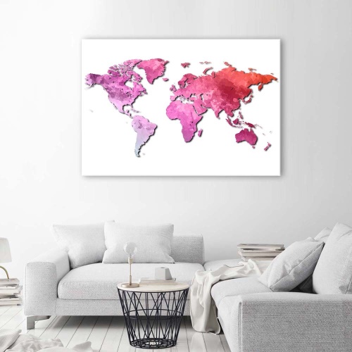 Obraz na plátně Mapa světa růžová