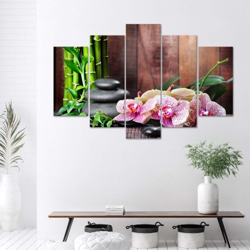 Obraz na plátně pětidílný Orchidejové kameny Bamboo