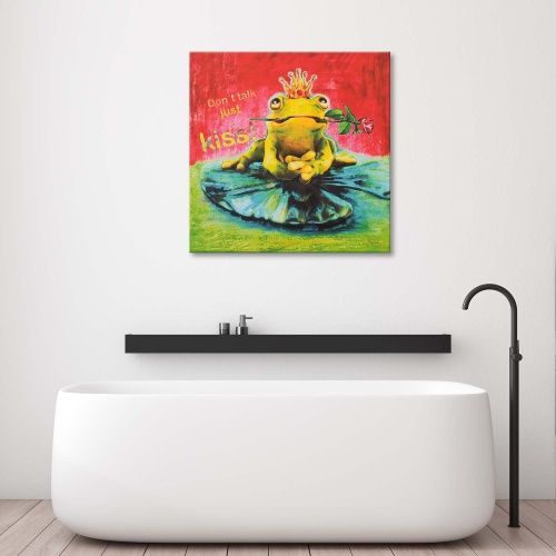 Obraz na plátně Nápis Frog Flower Kiss