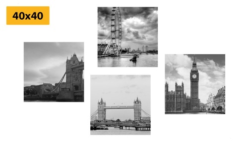 Set obrazov tajomný Londýn v čiernobielom prevedení
