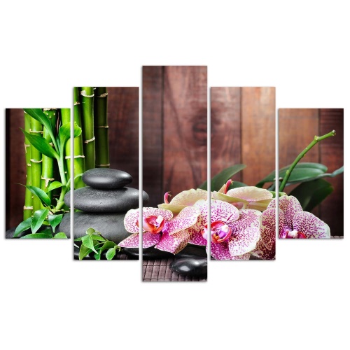Obraz na plátně pětidílný Orchidejové kameny Bamboo