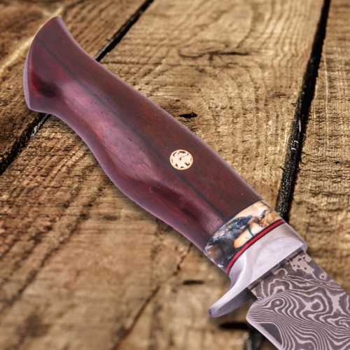 KnifeBoss lovecký damaškový nůž Storm Rosewood VG-10