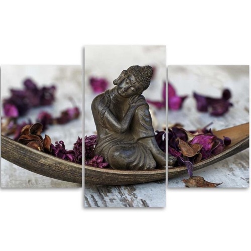 Obraz na plátně třídílný Buddha Flowers Zen Violet