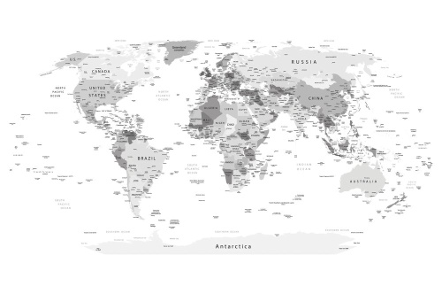 Tapeta čiernobiela mapa s názvami