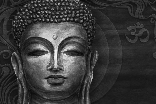 Samolepiaca tapeta tvár Budhu v čiernobielom prevedení