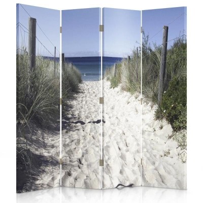 Ozdobný paraván Písečná tráva na mořské pláži - 145x170 cm, štvordielny, obojstranný paraván 360°