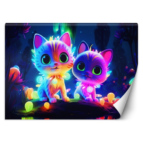 Fototapeta, Roztomilé neonové kočky