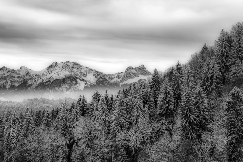 Samolepiaca fototapeta čiernobiele zamrznuté hory
