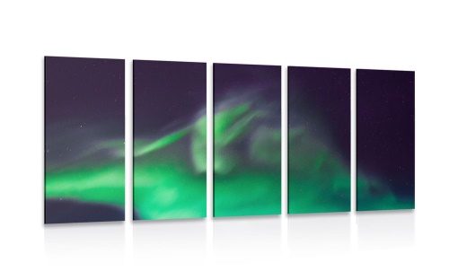 5-dielny obraz zelená polárna žiara na oblohe
