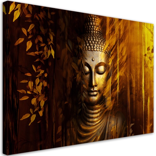 Obraz na plátně, zlatý buddha v podzimních barvách