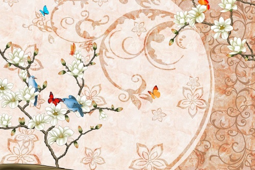 Samolepiaca tapeta vintage zátišie s vtáčikmi a motýľmi